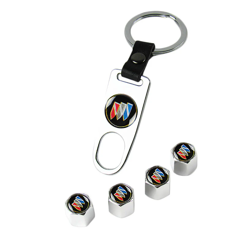BUICK Car Wheel Tire Valves Dust Stem Air Caps Keychain Emblem KEY FOB Silver Set - US SELLER - Image 6
