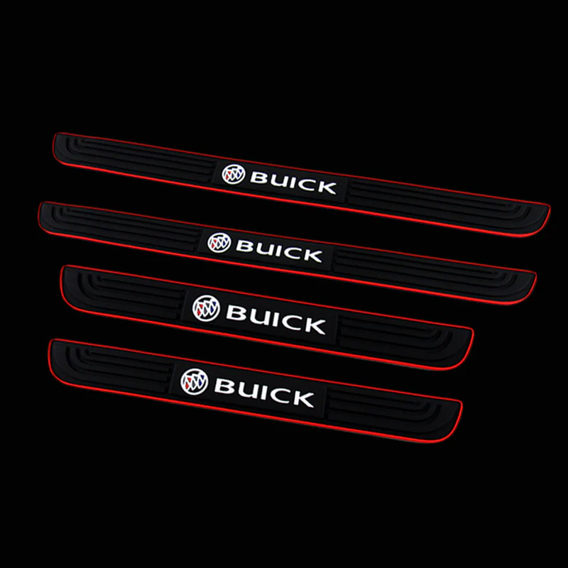 BUICK Set 4PCS Rubber Car Door Scuff Sill Panel Step Protector with Tire Wheel Valves Dust Stem Air Caps Keychain - Image 5