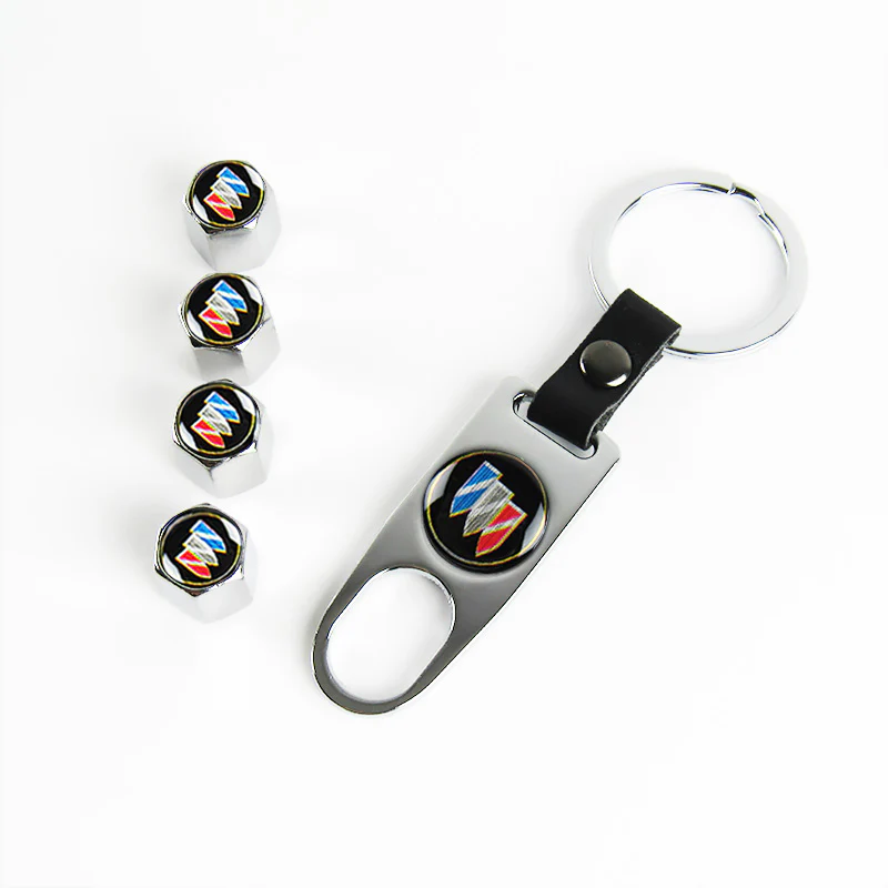 BUICK Set 4PCS Rubber Car Door Scuff Sill Panel Step Protector with Tire Wheel Valves Dust Stem Air Caps Keychain - Image 8