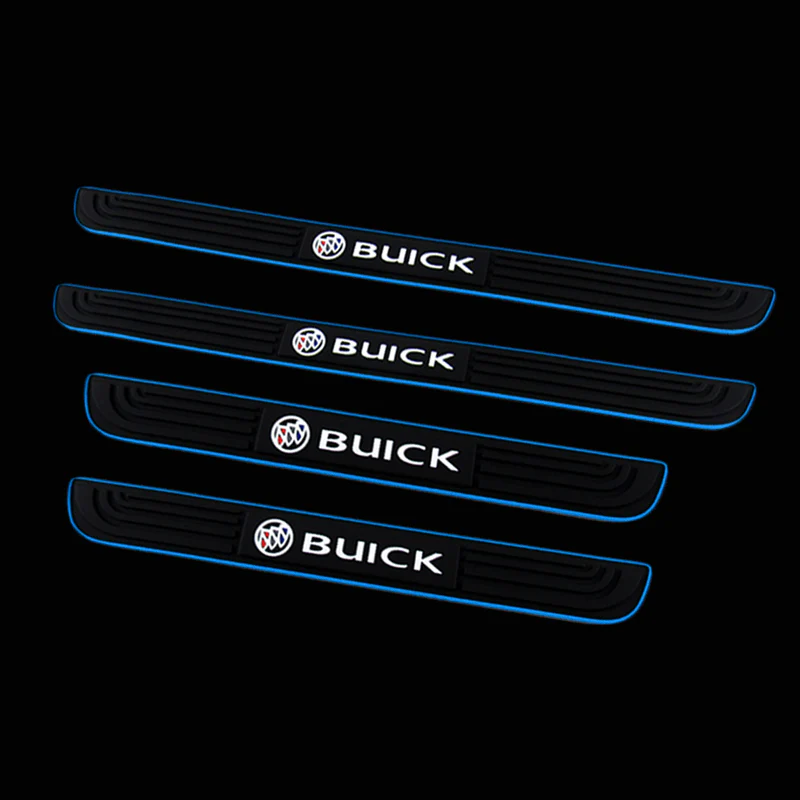BUICK Set Car Door 4PCS Rubber Scuff Sill Panel Step Protector with Keychain Wheel Tire Valves Dust Stem Air Caps - Image 2