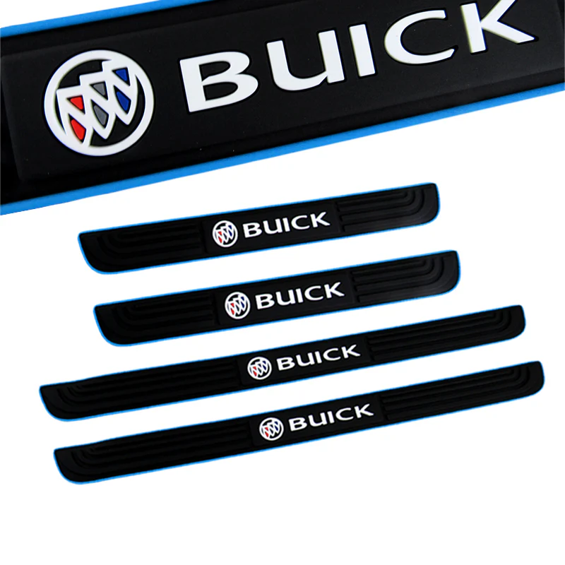 BUICK Set Car Door 4PCS Rubber Scuff Sill Panel Step Protector with Keychain Wheel Tire Valves Dust Stem Air Caps - Image 8