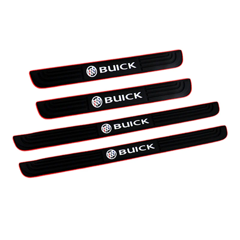 BUICK Set Car Door 4PCS Rubber Scuff Sill Panel Step Protector with Tire Wheel Valves Dust Stem Air Caps Keychain - Image 5