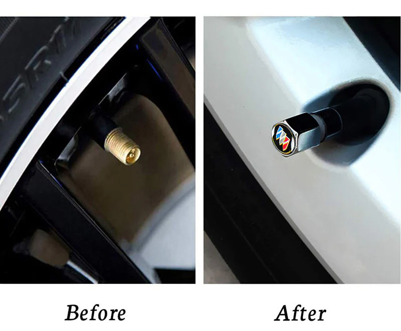 BUICK Set Car Door 4PCS Rubber Scuff Sill Panel Step Protector with Wheel Tire Valves Dust Stem Air Caps Keychain - Image 4