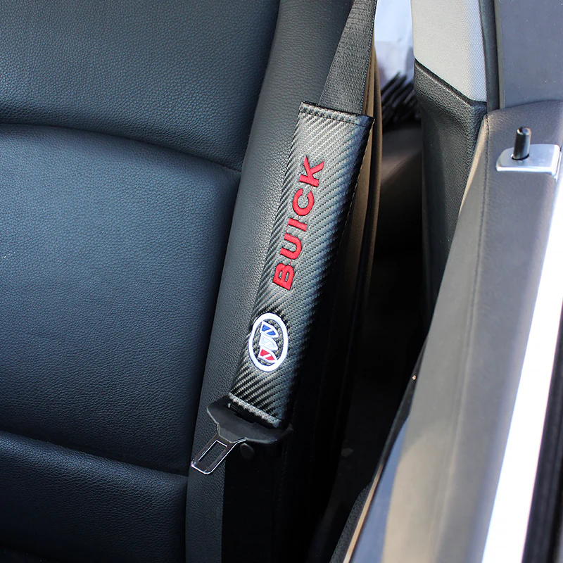 Buick Set of Car 15" Steering Wheel Cover Carbon Fiber Style Leather with Seat Belt Covers - Image 10
