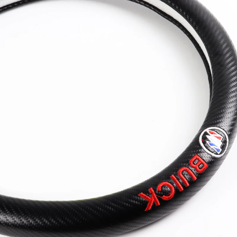 Buick Set of Car 15" Steering Wheel Cover Carbon Fiber Style Leather with Seat Belt Covers - Image 2