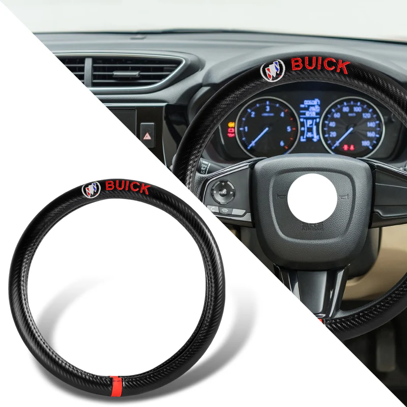 Buick Set of Car 15" Steering Wheel Cover Carbon Fiber Style Leather with Seat Belt Covers - Image 9
