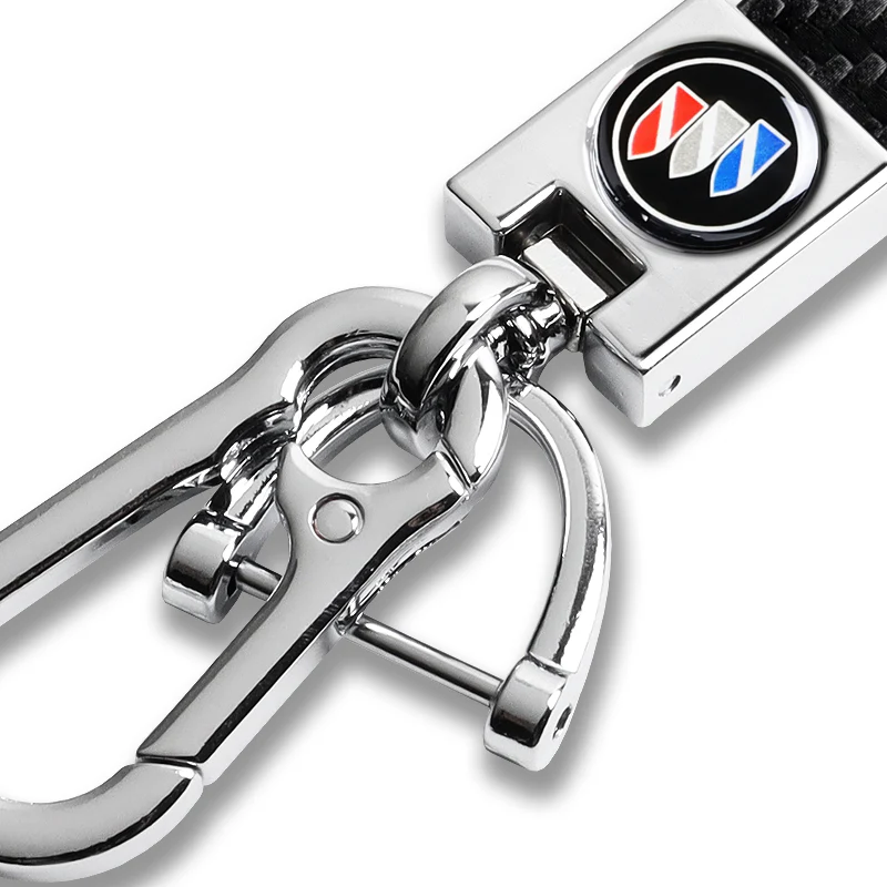 BUICK Universal Chrome 3D Logo Carbon Fiber Look Black Leather Metal Gift Decor Quick Release Lanyard Keychain - Image 5