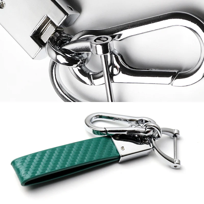 BUICK Universal Chrome 3D Logo Carbon Fiber Look Green Leather Metal Gift Decor Quick Release Lanyard Keychain - Image 2
