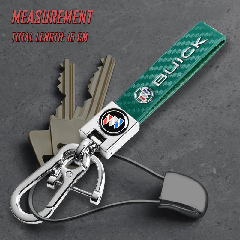 BUICK Universal Chrome 3D Logo Carbon Fiber Look Green Leather Metal Gift Decor Quick Release Lanyard Keychain - Image 7