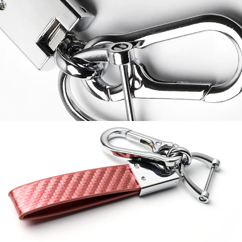 BUICK Universal Chrome 3D Logo Carbon Fiber Look Rare Pink Leather Metal Gift Decor Quick Release Lanyard Keychain - Image 2