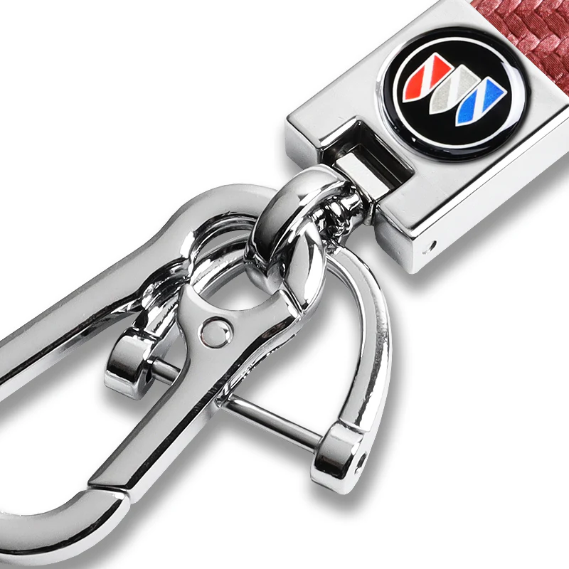 BUICK Universal Chrome 3D Logo Carbon Fiber Look Rare Pink Leather Metal Gift Decor Quick Release Lanyard Keychain - Image 4