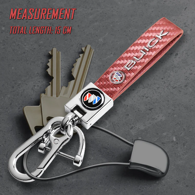 BUICK Universal Chrome 3D Logo Carbon Fiber Look Rare Pink Leather Metal Gift Decor Quick Release Lanyard Keychain - Image 7