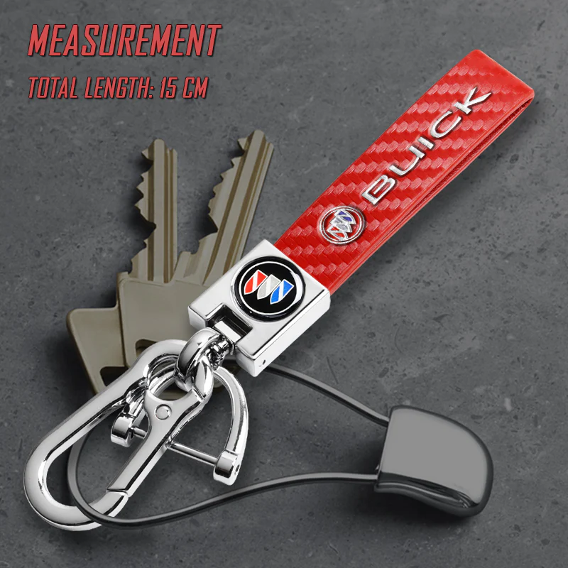 BUICK Universal Chrome 3D Logo Carbon Fiber Look Red Leather Metal Gift Decor Quick Release Lanyard Keychain - Image 5