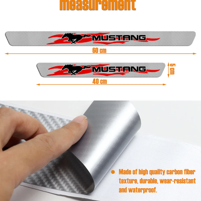 Car Door Scuff Sill Cover Panel Step Protector For MUSTANG 4PCS Set 5D Carbon Fiber Texture - Image 2