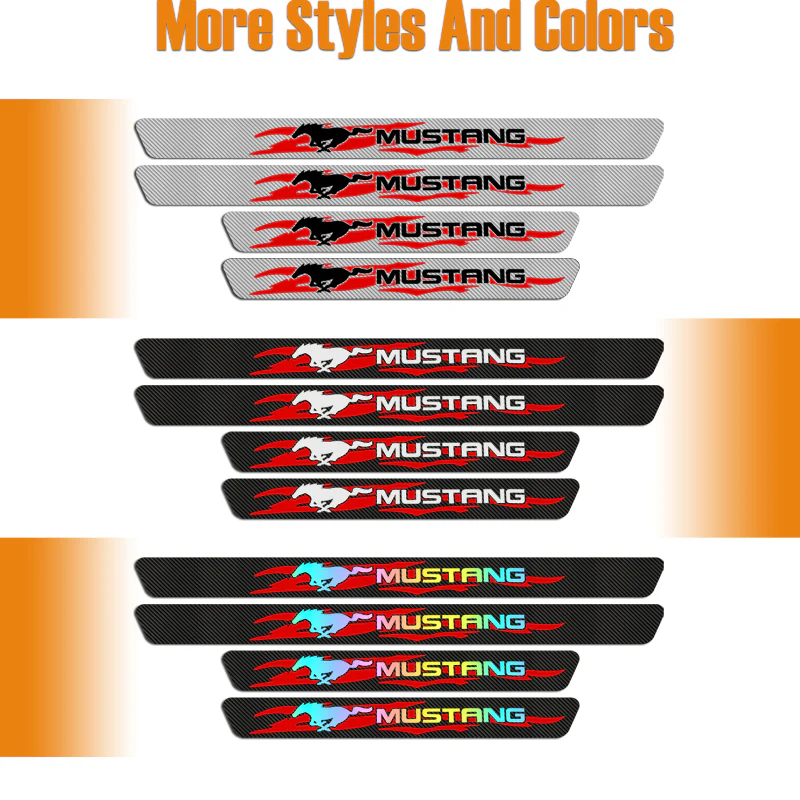 4PCS Set Carbon Fiber Car Door Scuff Sill Cover Panel Step Protector For MUSTANG - Image 7