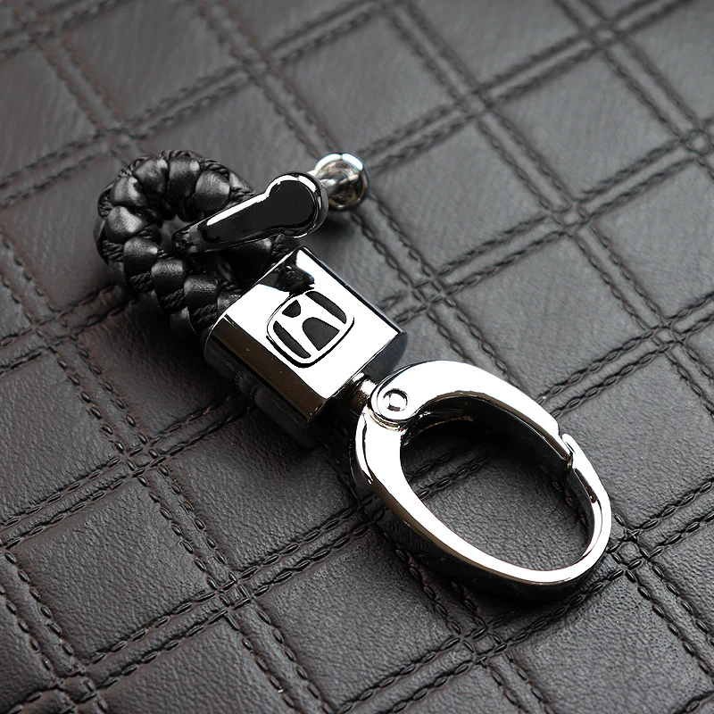 Honda Black BV Style Calf Leather Chrome Keychain 3.3" x 0.78" - Image 5