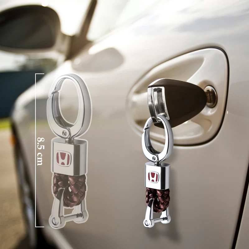 Honda Small Brown BV Style Calf Leather Keychain (Red H) - Image 3