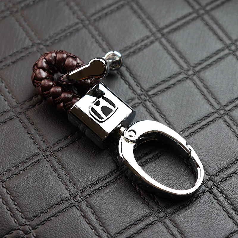 Honda Small Brown BV Style Calf Leather Keychain - Image 4
