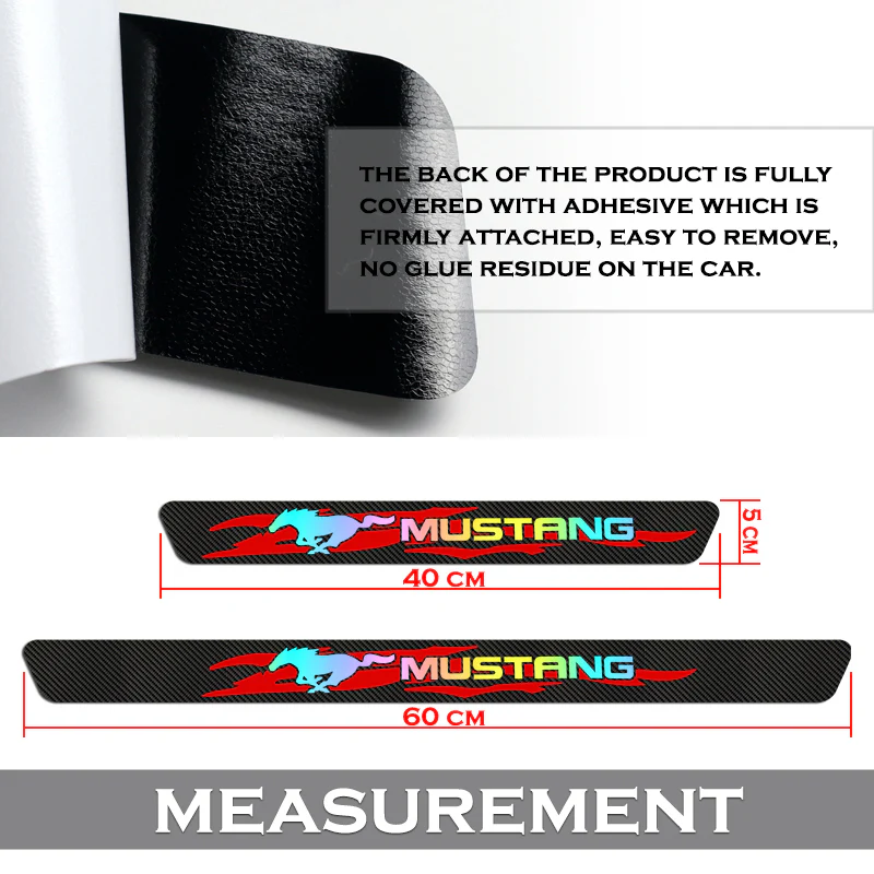 5D Carbon Fiber Texture Car Door Scuff Sill Cover Panel Step Protector For MUSTANG 4PCS Set - Image 2
