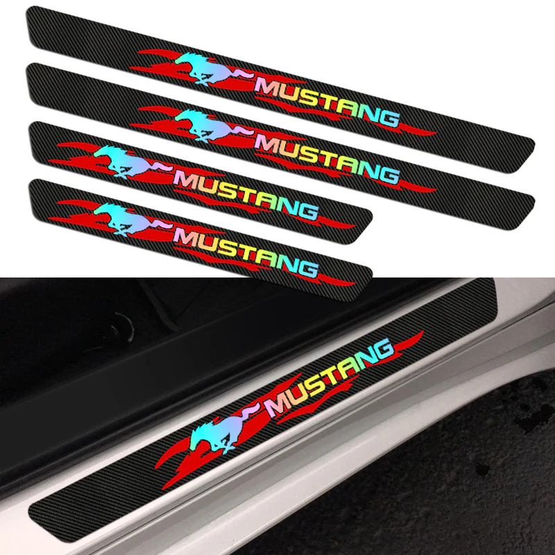 5D Carbon Fiber Texture Car Door Scuff Sill Cover Panel Step Protector For MUSTANG 4PCS Set - Image 3