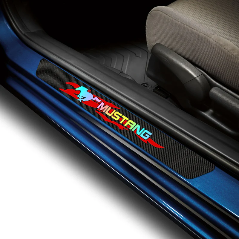 5D Carbon Fiber Texture Car Door Scuff Sill Cover Panel Step Protector For MUSTANG 4PCS Set - Image 4