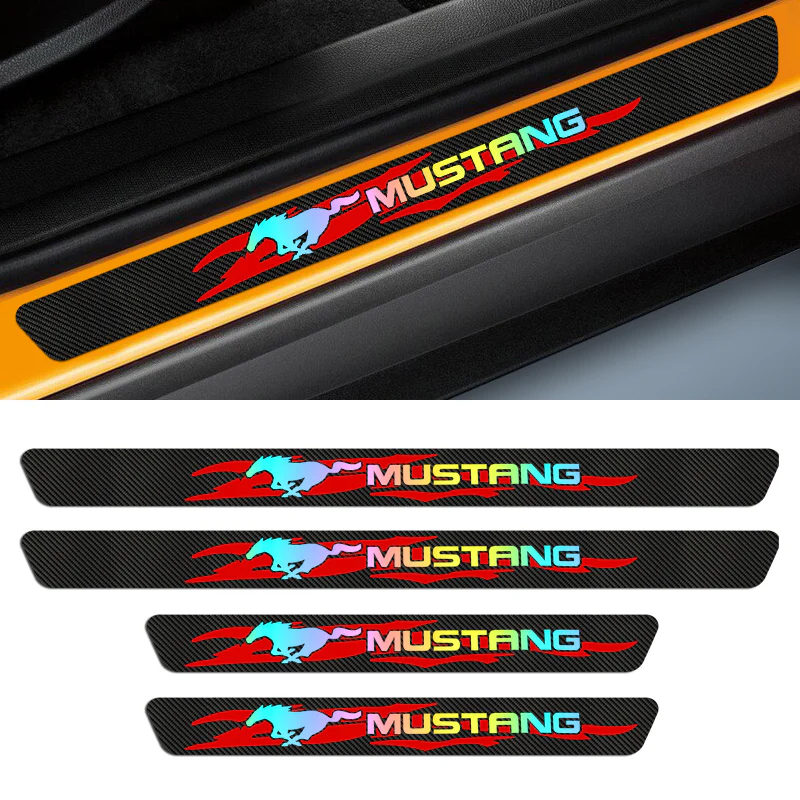 5D Carbon Fiber Texture Car Door Scuff Sill Cover Panel Step Protector For MUSTANG 4PCS Set - Image 5