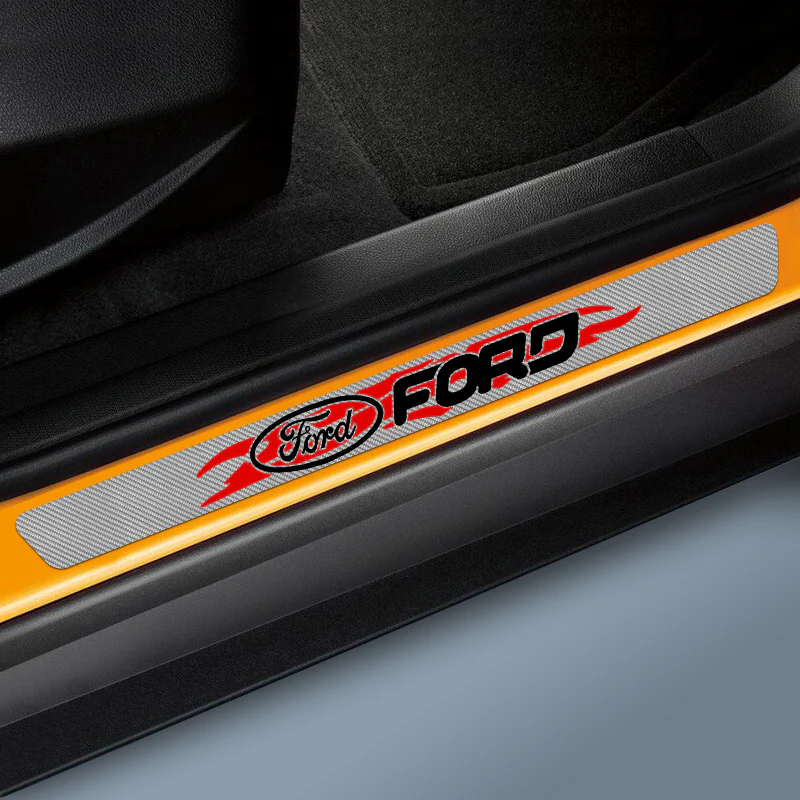 5D Carbon Fiber Texture Car Door Scuff Sill Cover Panel Step Protector New 4PCS Set For Ford - Image 3