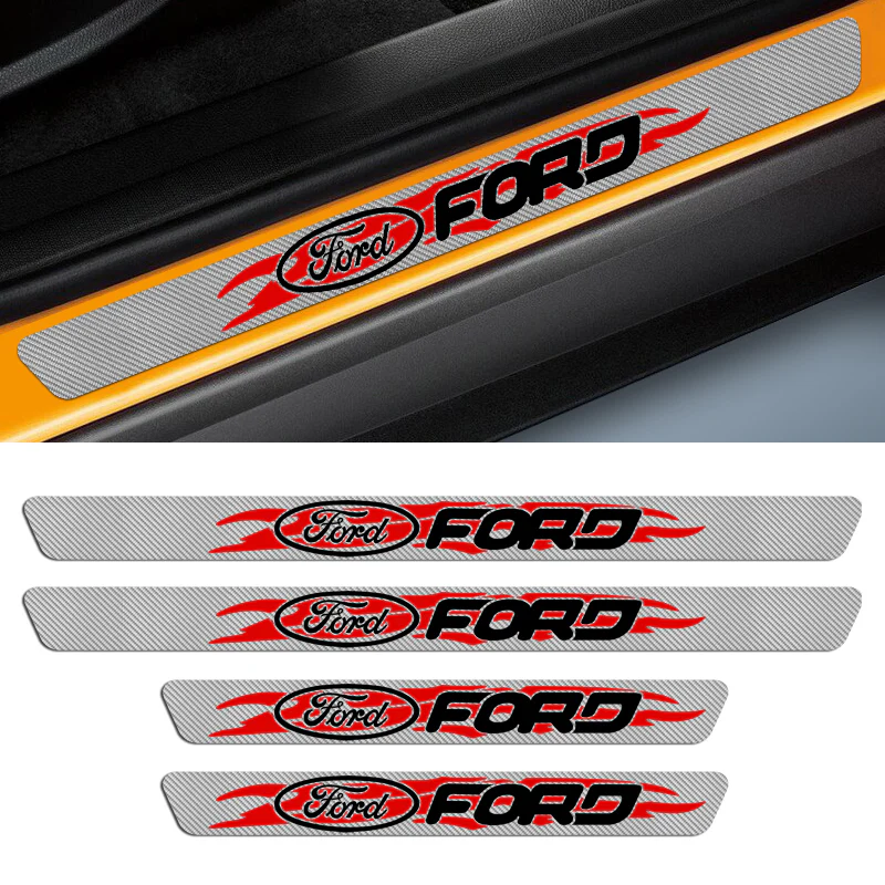 5D Carbon Fiber Texture Car Door Scuff Sill Cover Panel Step Protector New 4PCS Set For Ford - Image 5