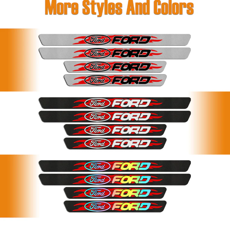 New 4PCS Set Carbon Fiber Car Door Scuff Sill Cover Panel Step Protector For Ford - Image 6