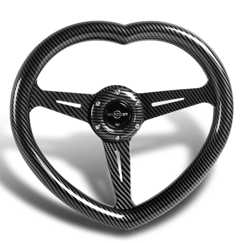 Carbon Fiber Look Heart Shaped Racing Steering Wheel Black Set Universal Car ABS JDM - Image 2