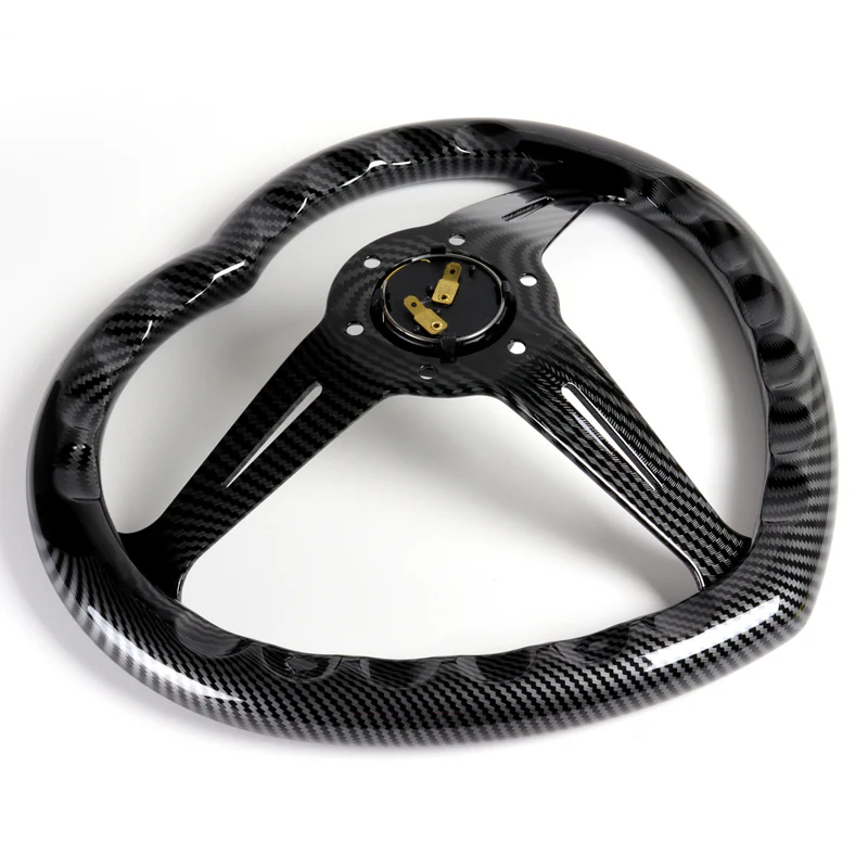 Carbon Fiber Look Heart Shaped Racing Steering Wheel Black Set Universal Car ABS JDM - Image 3
