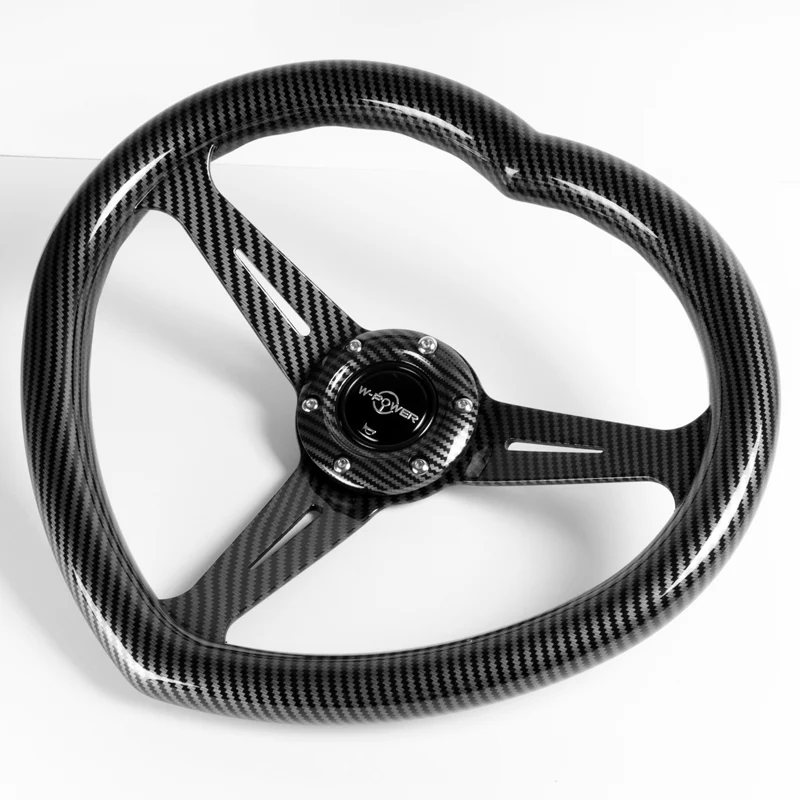 Carbon Fiber Look Heart Shaped Racing Steering Wheel Black Set Universal Car ABS JDM - Image 4