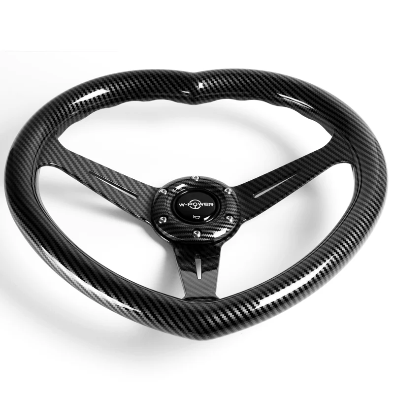 Carbon Fiber Look Heart Shaped Racing Steering Wheel Black Set Universal Car ABS JDM - Image 7