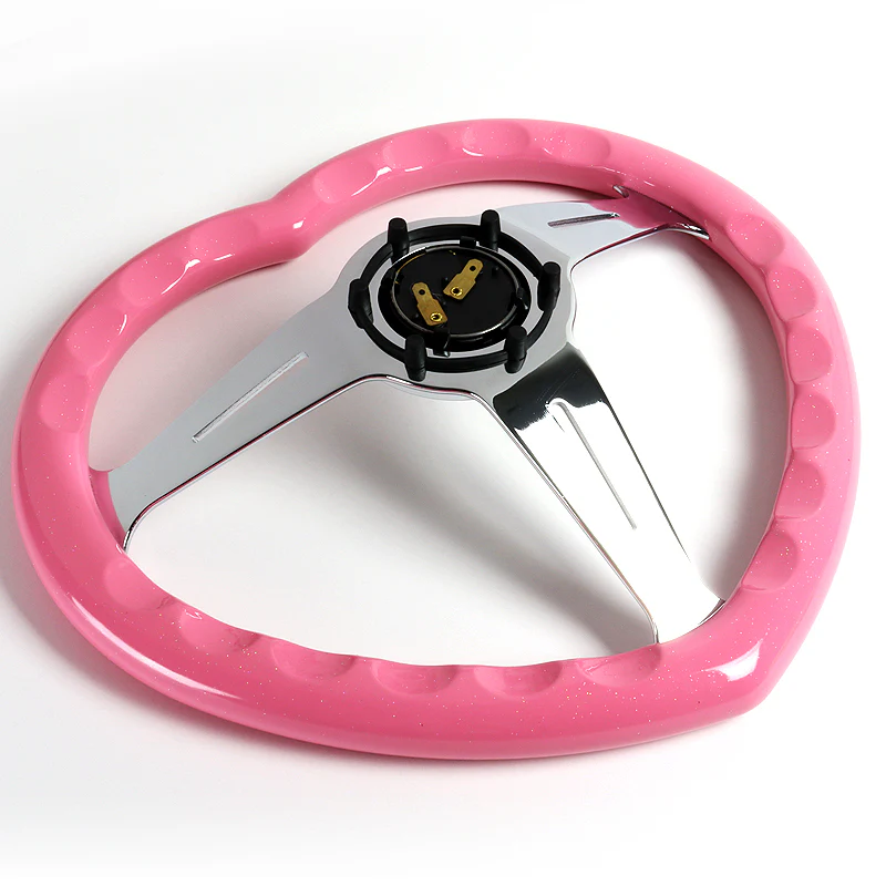 Universal Heart Shaped Racing Pink Steering Wheel Set Car ABS JDM - Image 2