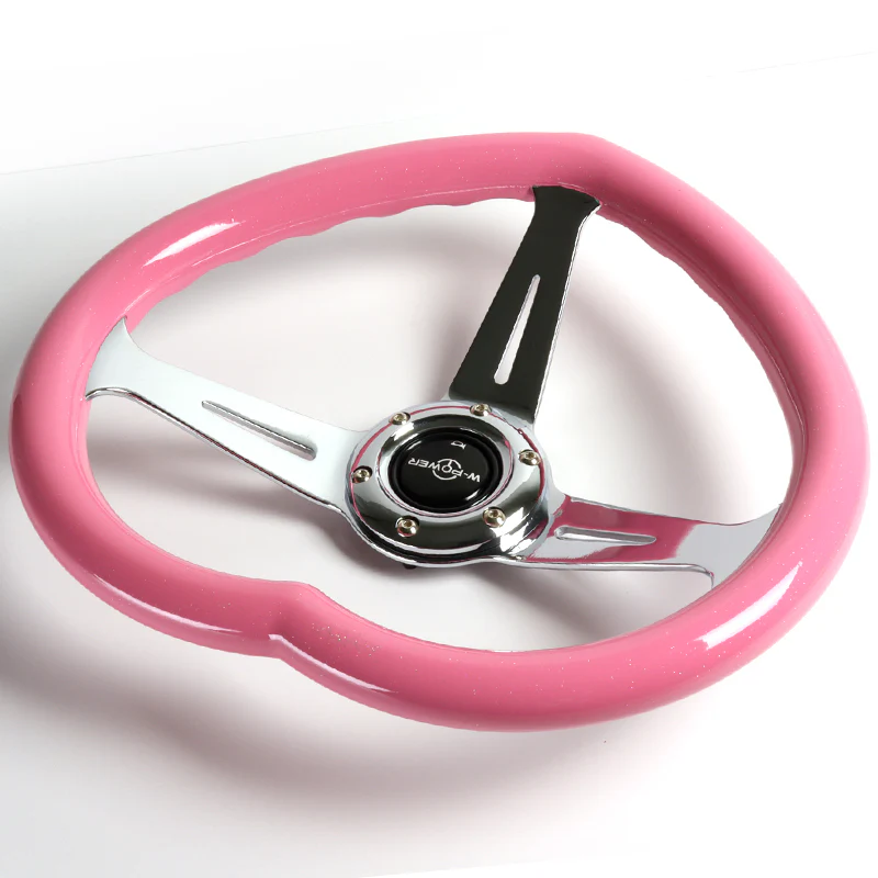 Universal Heart Shaped Racing Pink Steering Wheel Set Car ABS JDM - Image 3