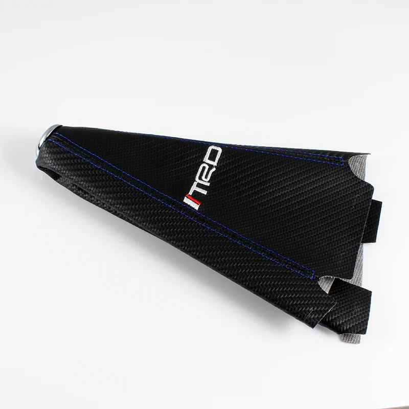 Toyota TRD Blue Stitched Black Carbon Fiber Look PVC Shifter Boot Cover - Image 2