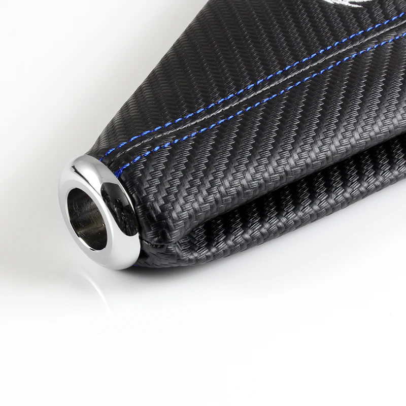 Toyota TRD Blue Stitched Black Carbon Fiber Look PVC Shifter Boot Cover - Image 3