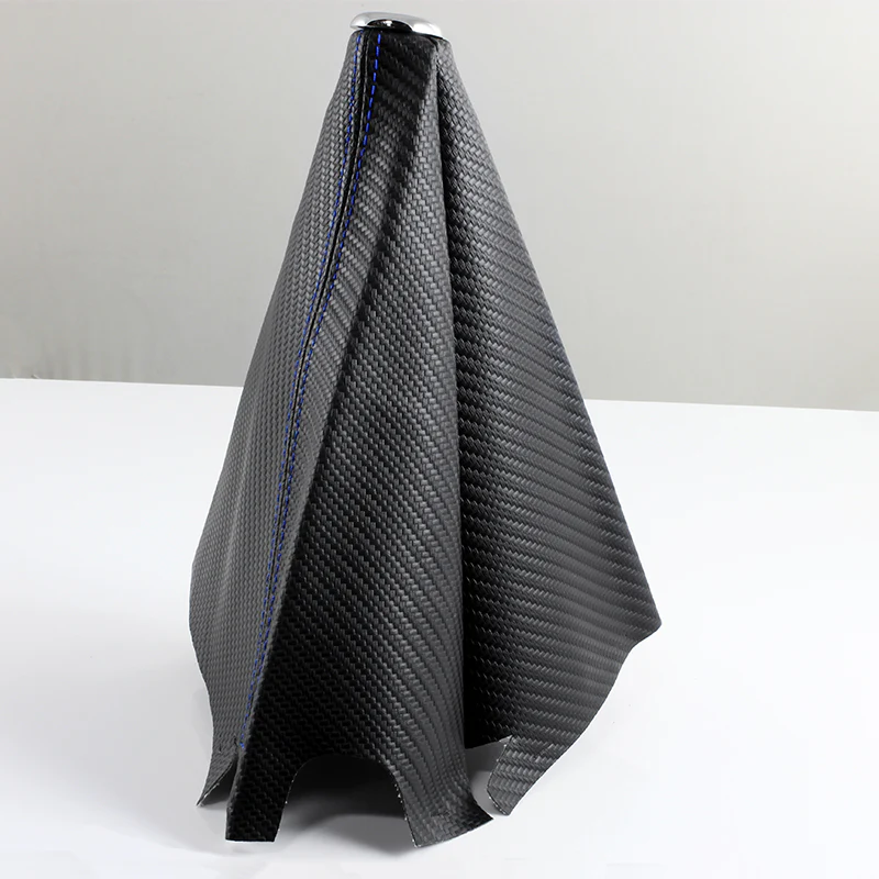 Toyota TRD Blue Stitched Black Carbon Fiber Look PVC Shifter Boot Cover - Image 4