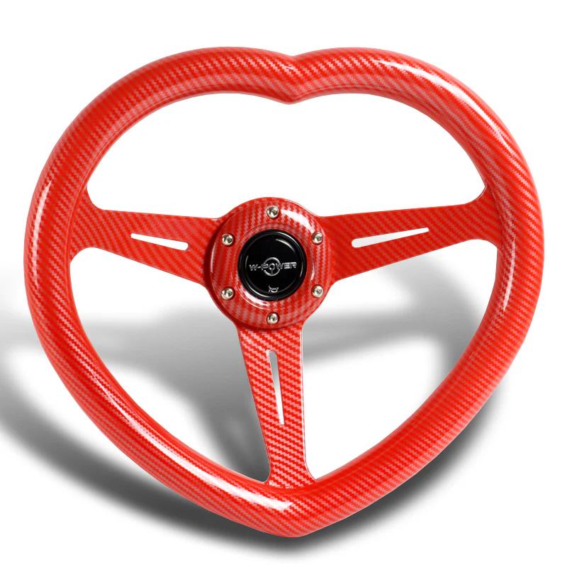 Carbon Fiber Look Red Heart Shaped Racing Steering Wheel Set Universal Car ABS JDM - Image 2