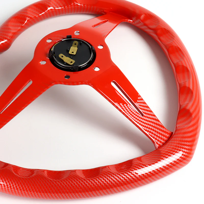 Carbon Fiber Look Red Heart Shaped Racing Steering Wheel Set Universal Car ABS JDM - Image 3