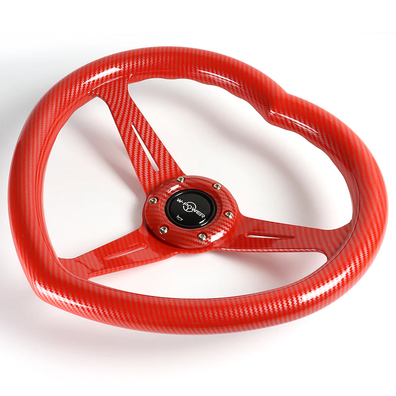 Carbon Fiber Look Red Heart Shaped Racing Steering Wheel Set Universal Car ABS JDM - Image 4