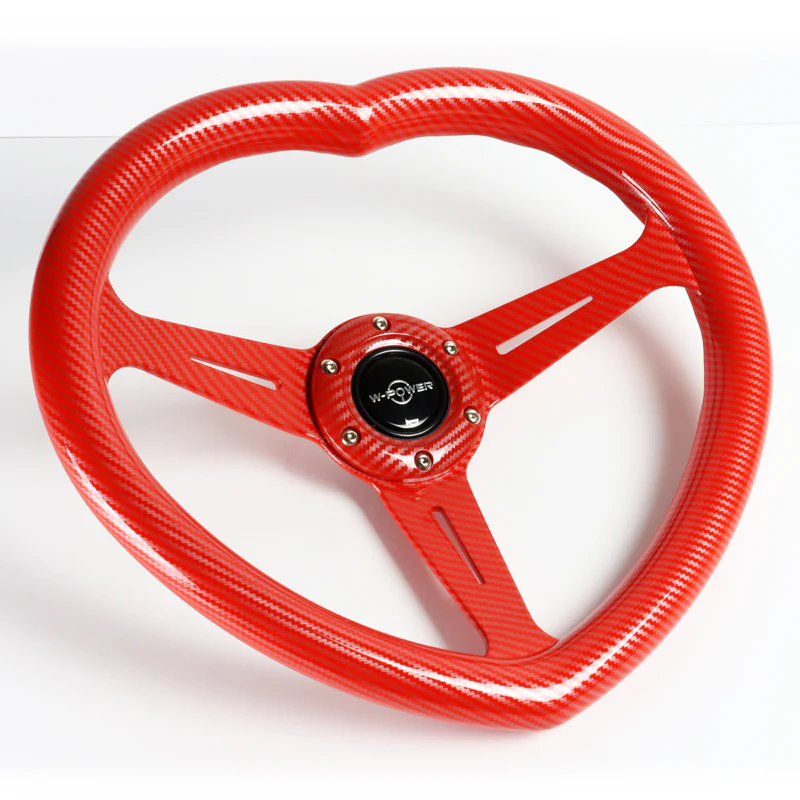 Carbon Fiber Look Red Heart Shaped Racing Steering Wheel Set Universal Car ABS JDM - Image 6