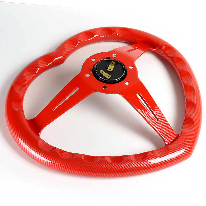 Carbon Fiber Look Red Heart Shaped Racing Steering Wheel Set Universal Car ABS JDM - Image 7