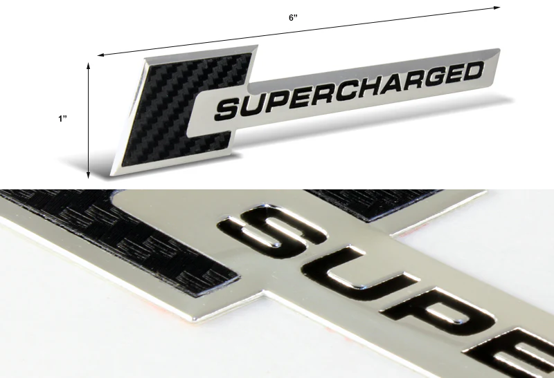 Carbon Fiber Supercharged Aluminum Sticker Decal Emblem Badge Bumper / Trunk / Hood / Engine -Silver Black - Image 2