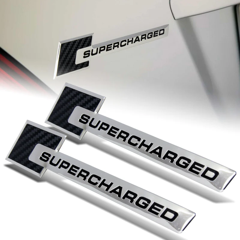 Carbon Fiber Supercharged Aluminum Sticker Decal Emblem Badge Bumper / Trunk / Hood / Engine -Silver Black - Image 3