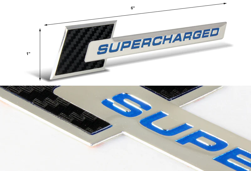 Carbon Fiber Supercharged Aluminum Sticker Decal Emblem Badge Bumper / Trunk / Hood / Engine -Silver Blue - Image 2