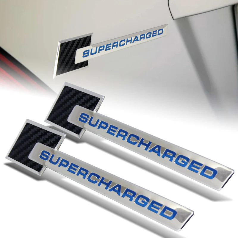 Carbon Fiber Supercharged Aluminum Sticker Decal Emblem Badge Bumper / Trunk / Hood / Engine -Silver Blue - Image 3