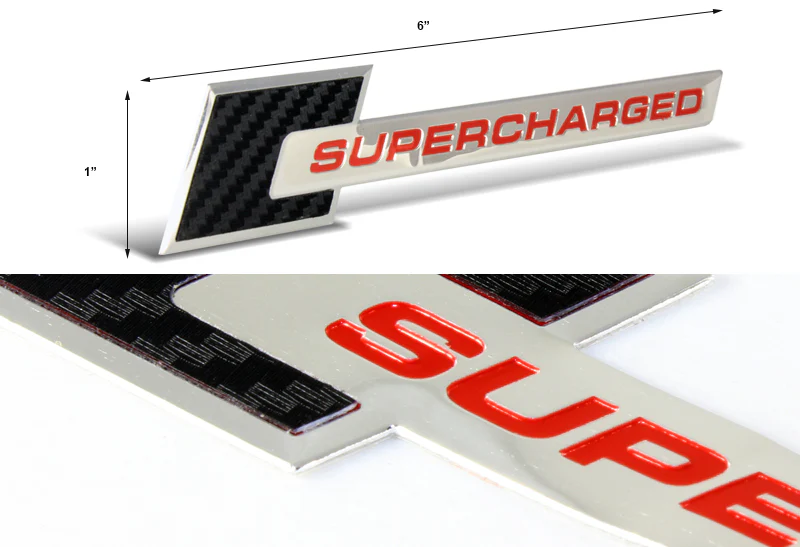 Carbon Fiber Supercharged Aluminum Sticker Decal Emblem Badge Bumper / Trunk / Hood / Engine -Silver Red - Image 2
