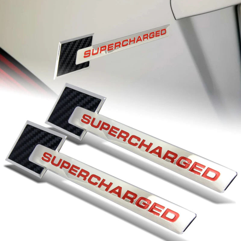 Carbon Fiber Supercharged Aluminum Sticker Decal Emblem Badge Bumper / Trunk / Hood / Engine -Silver Red - Image 3