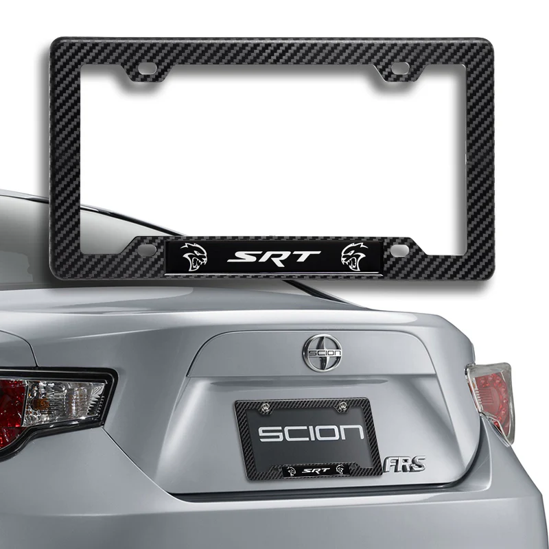 Carbon Look ABS License Plate Frame with Black Emblems For Dodge HellCat SRT8 - 2pcs - Image 5